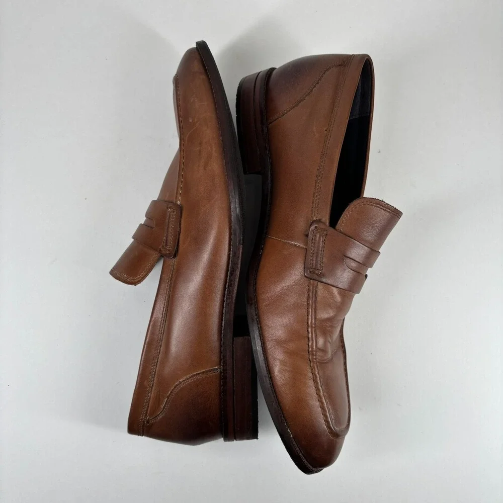 Cole‎ Haan Warner Grand Men's US 12M British Tan Leather Penny Loafers C29038